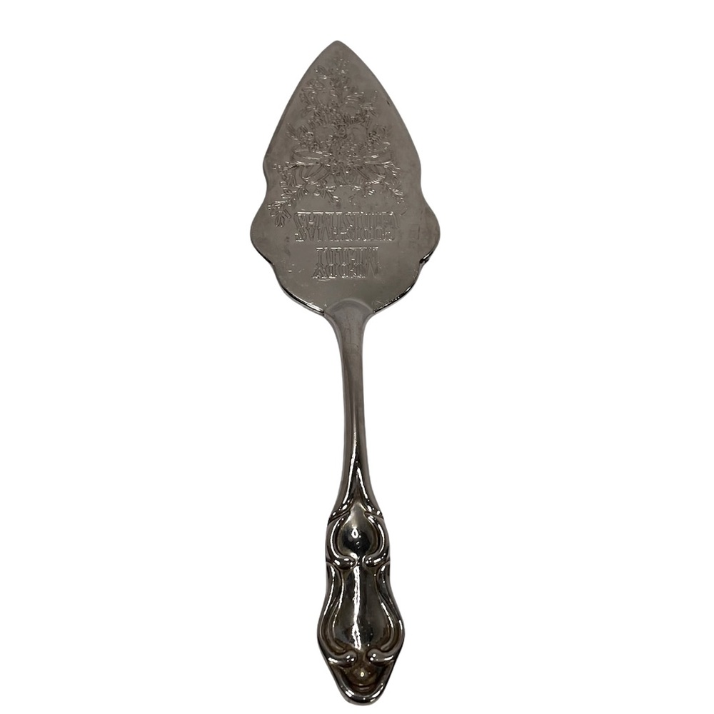 VTG Engraved Merry Christmas Silver Plate Cake Pie Serving Spatula Holiday Rare